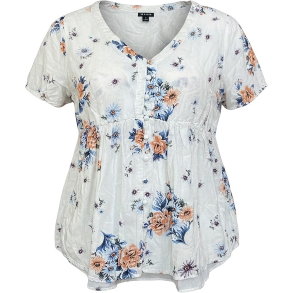 Torrid Floral Babydoll Peplum Top White Rayon Sz 1 Cottagecore Boho Breezy Boho